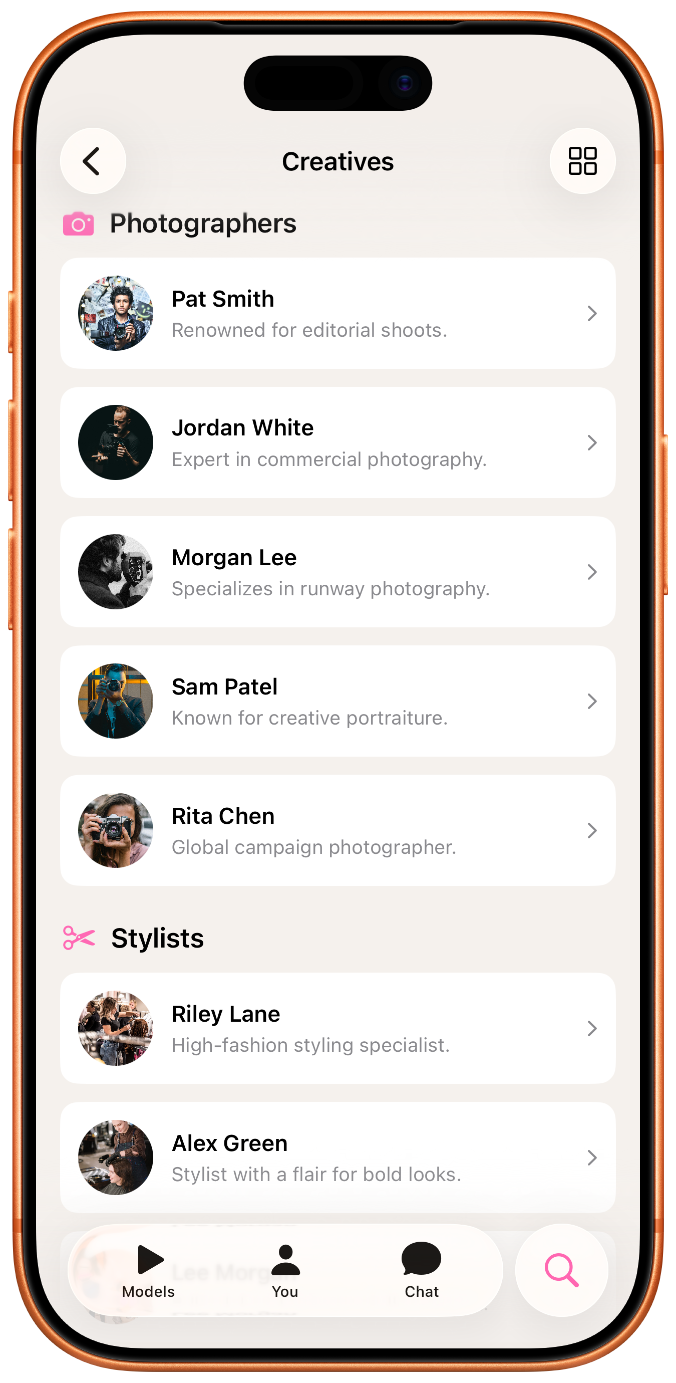 Especia mobile creation screen for publishing portfolio and fashion community content